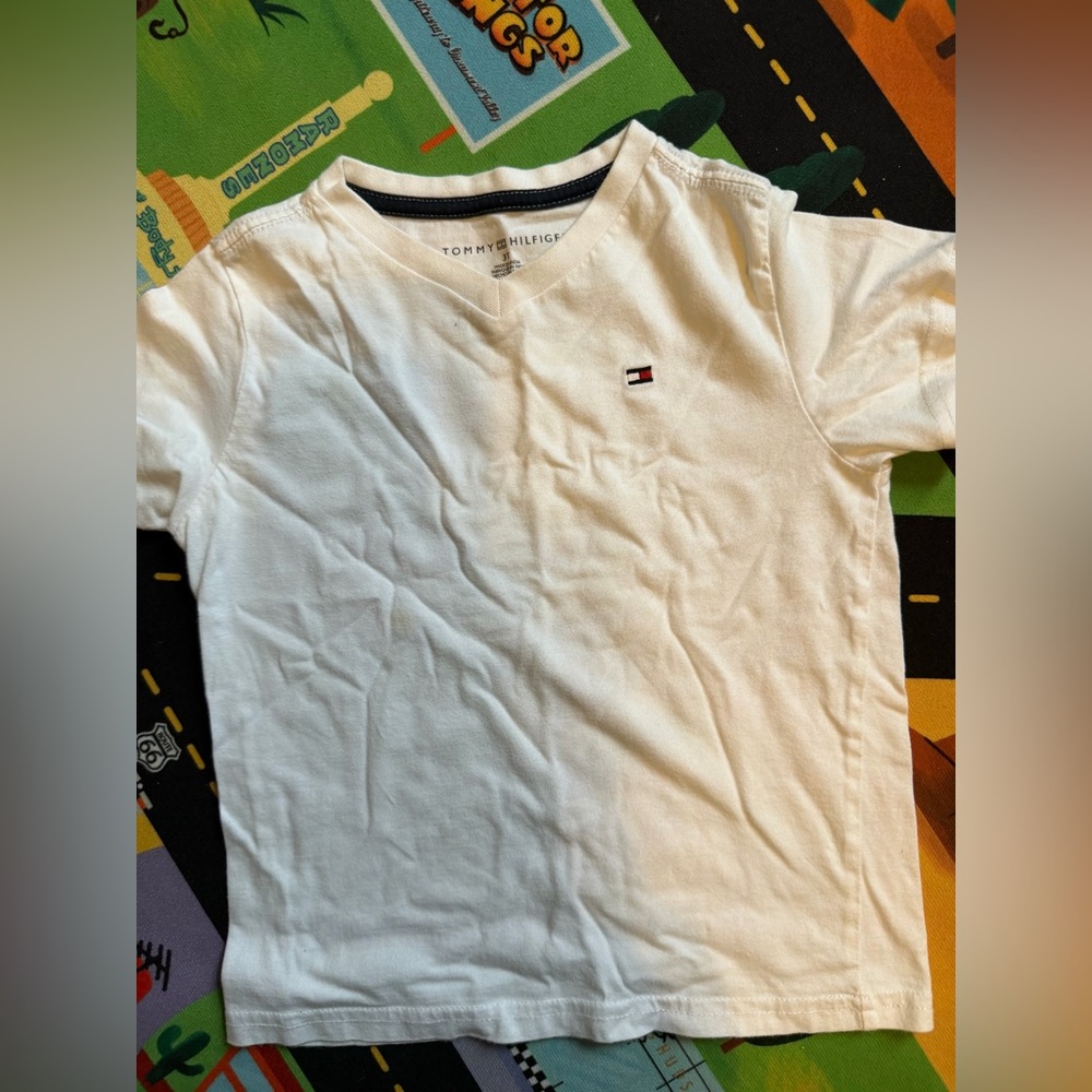 Tommy Hilfiger White Short Sleeve Kids V‑Neck Tee
